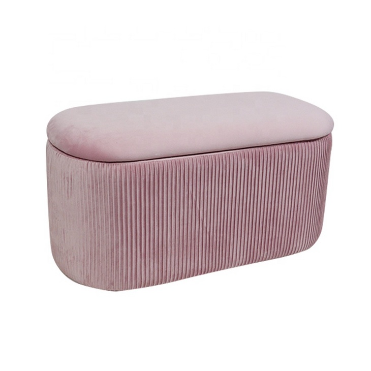 客厅卧室长椅法式粉色天鹅绒储物长椅