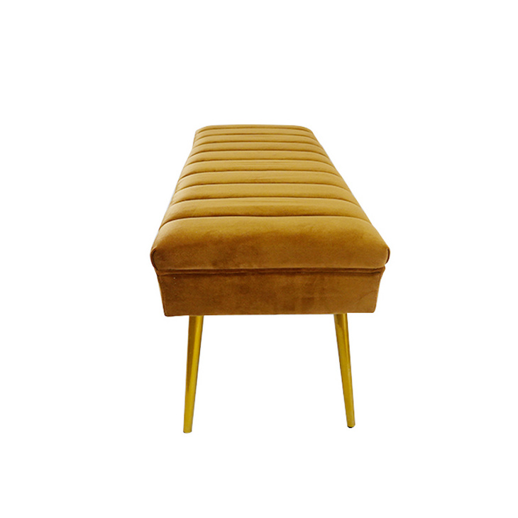 天鹅绒面包形状黄色精神长奥斯曼沙发金腿卧室面料现代椅子长凳