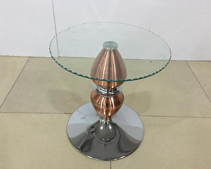 简约设计圆形玻璃金属边桌茶几