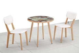简约设计圆形玻璃木制餐桌