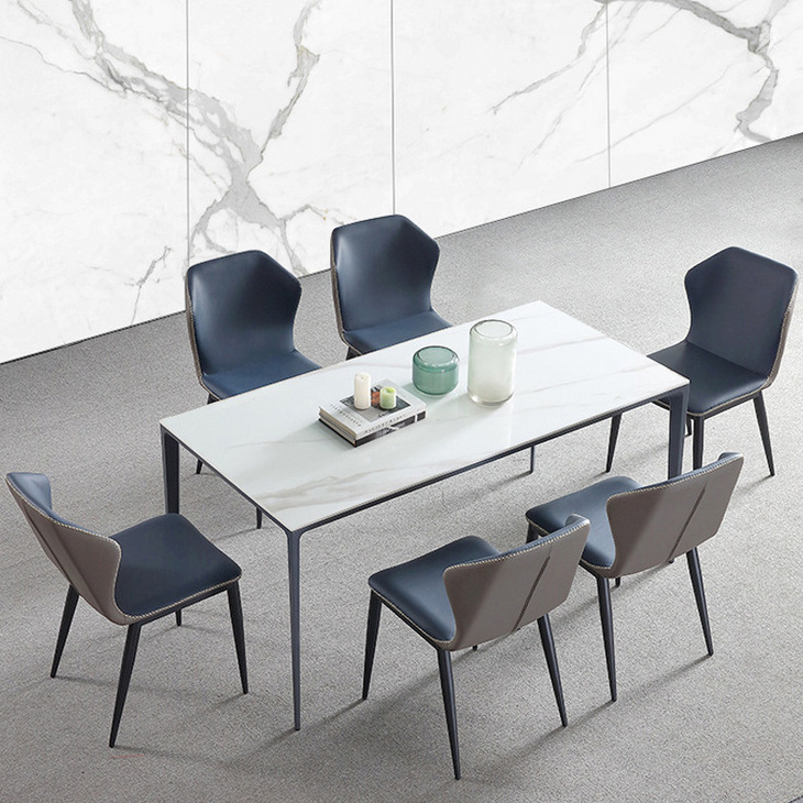 铝合金材质亮面岩板极简餐桌椅组合饭桌岩板餐桌家用小户型桌子