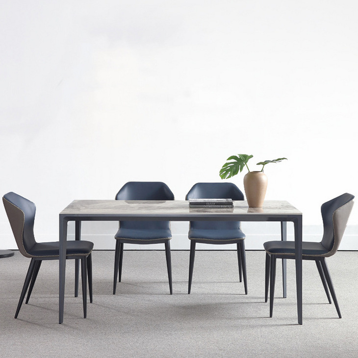 铝合金材质亮面岩板极简餐桌椅组合饭桌岩板餐桌家用小户型桌子