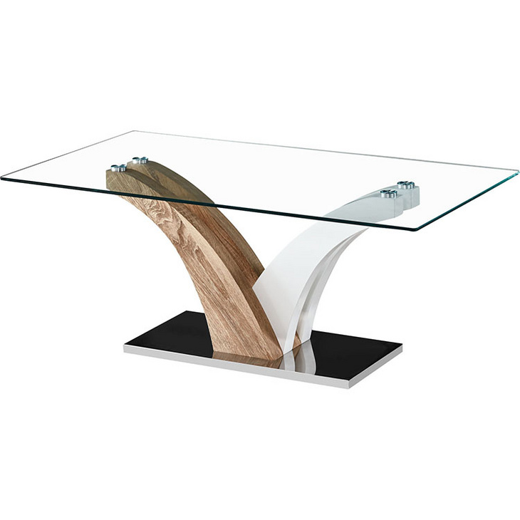 定制岩板玻璃木质面铁腿木腿圆形咖啡桌茶几