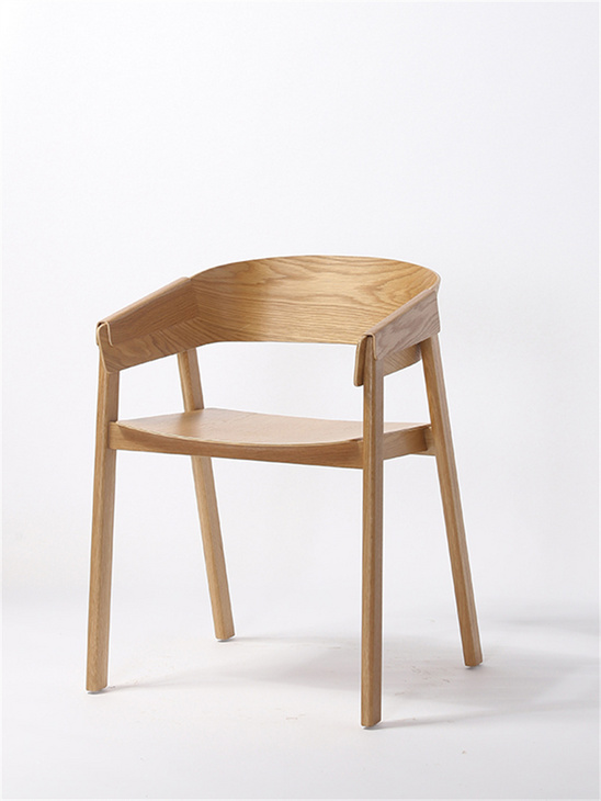 北欧创意实木设计师靠背扶手椅轻奢现代简约原木咖啡厅休闲餐椅