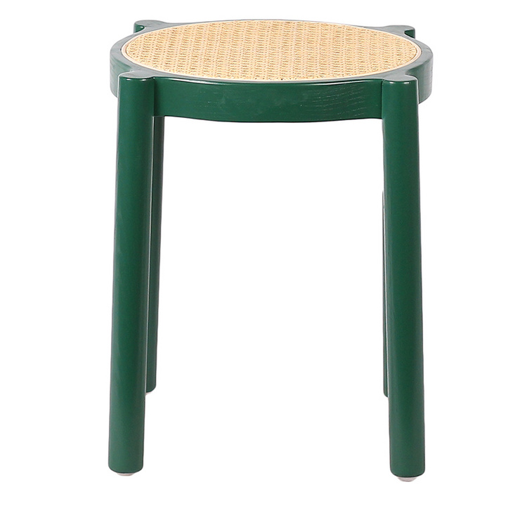 藤编小圆凳北欧复古实木家用餐凳可叠放换鞋凳梳妆小凳子藤编餐椅