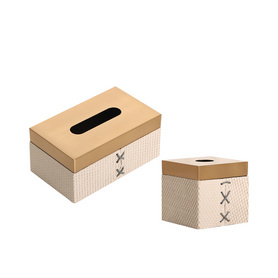 裂片头层牛皮-木质-金属 纸巾盒 SD-22FX03447