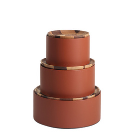 棕色超纤皮革-综合材质 圆形储物盒-多功能 SD-22FX03509