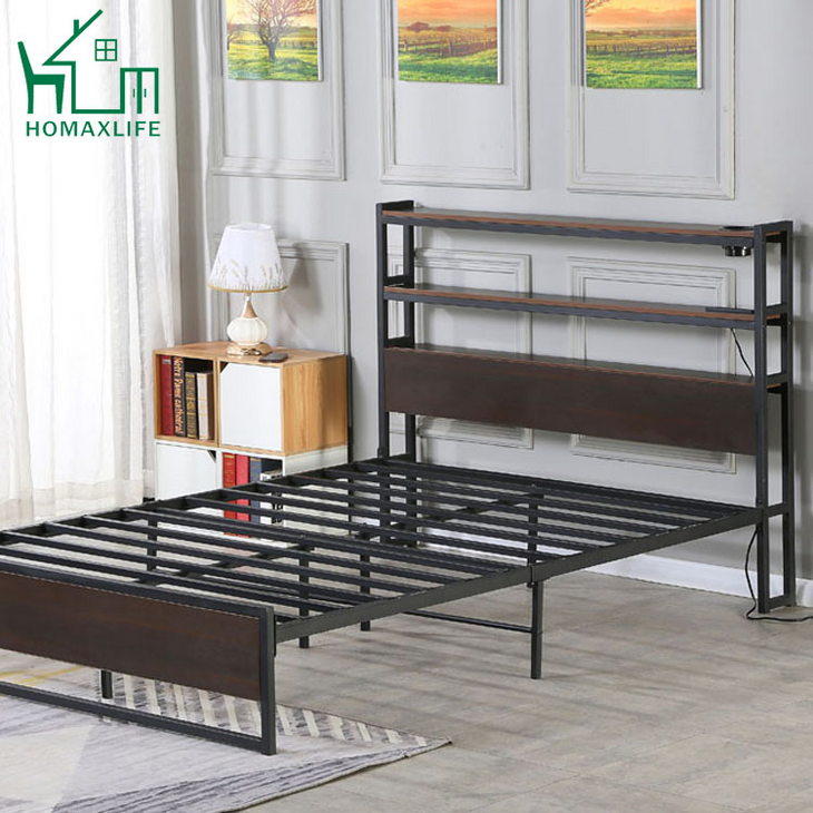 Free Sample 2020 Metal Bed Frame Platform Mattress Foundation with steel Slats Support Headboard Footboard Queen