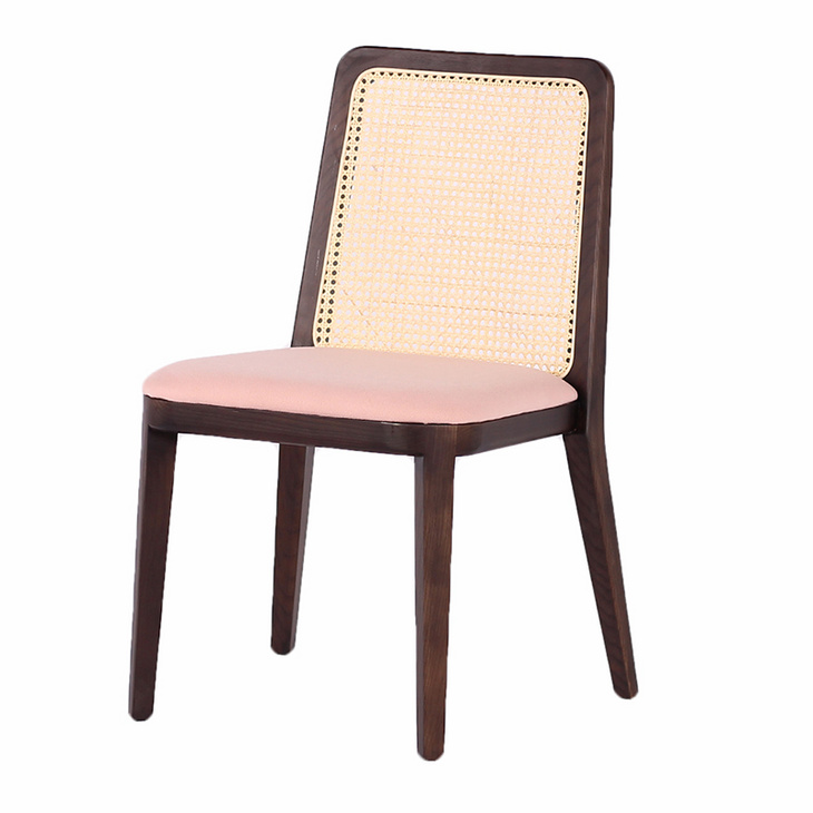 北欧藤编椅子ins实木餐椅靠背椅家用软包坐垫白蜡木侘寂咖啡厅休闲椅