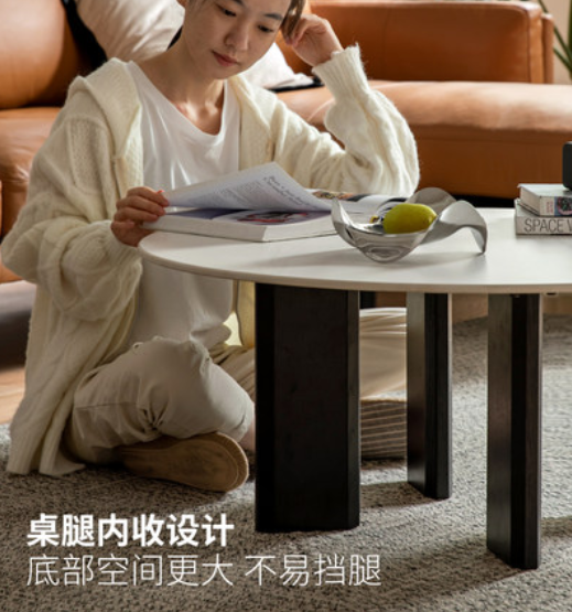 源氏木语意式轻奢岩板茶几现代极简圆形实木茶桌小茶台家用圆桌子X167J02