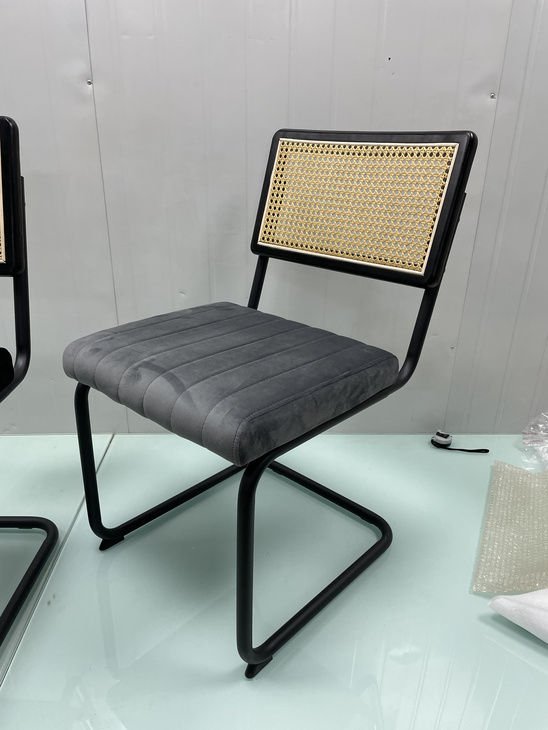 Woven rattan backrest, cloth cushion, bow chair, dining chair