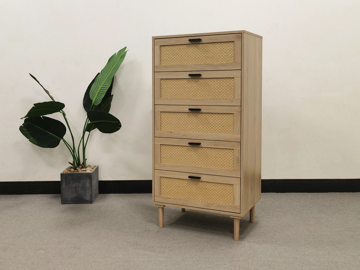Modern Living Room Furniture Five Drawers Rattan Cabinet and Hemp Rope Drawer Front Drawer Chest