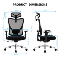 Home Office Desk Chair with Adjustable Headrest & Armrest, 90°-135° Reclining Chair, Rolling Swivel Mesh Chair, Black