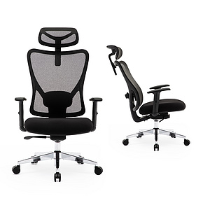 Home Office Desk Chair with Adjustable Headrest & Armrest, 90°-135° Reclining Chair, Rolling Swivel Mesh Chair, Black