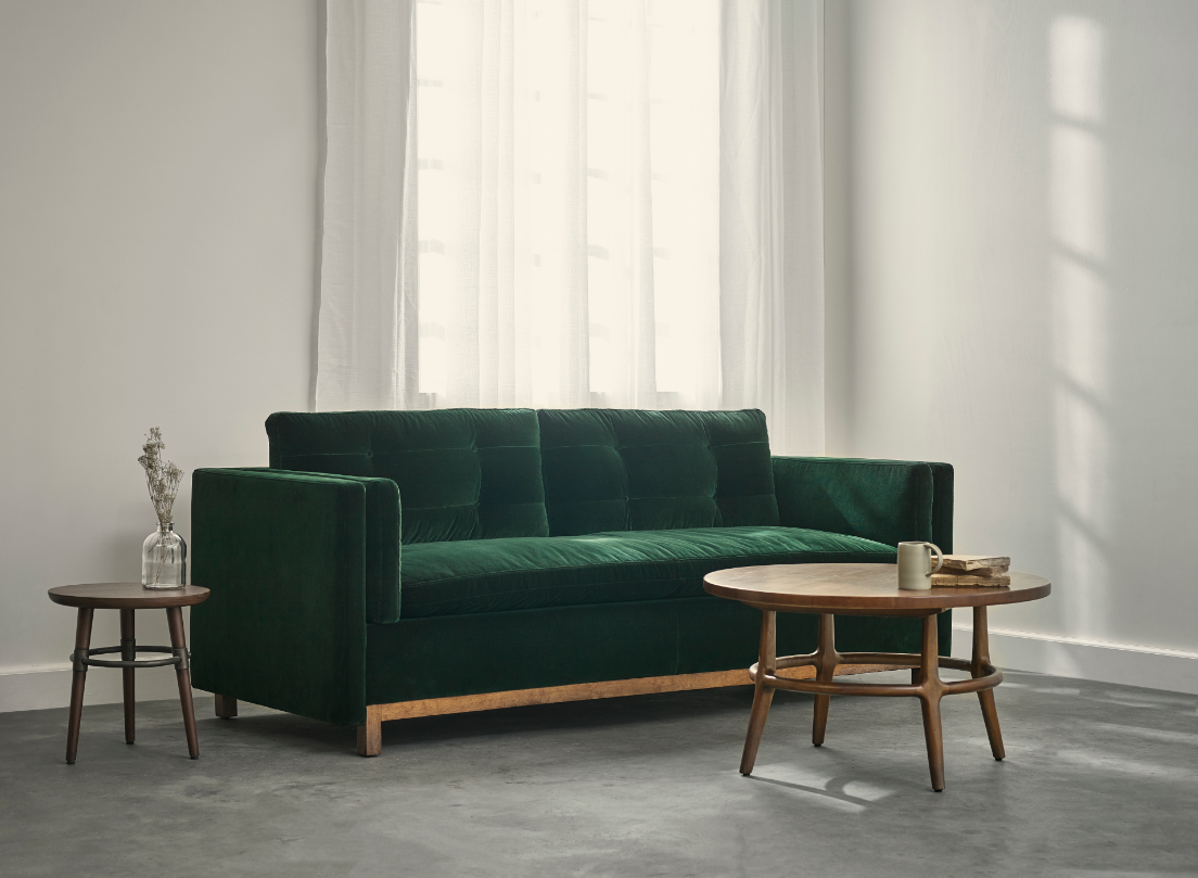 Arlo 84 Sofa_Washed Cotton Velvet_ Emerald City