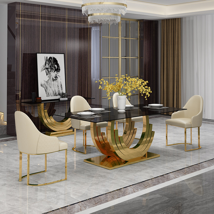 Marble top ande stainless steel base dining table餐桌椅