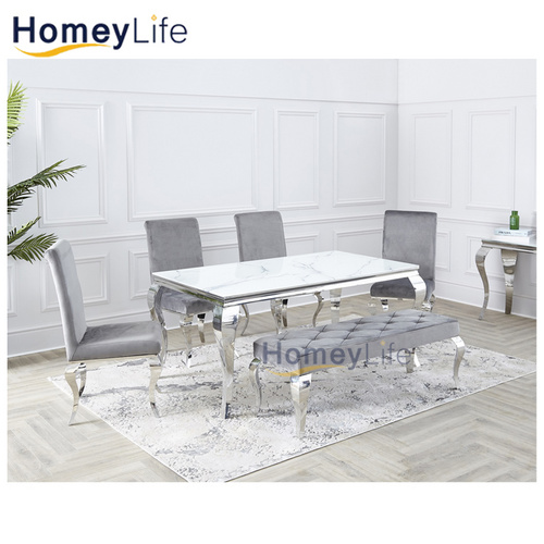 Marble top ande stainless steel base dining table餐桌椅