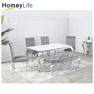 Marble top ande stainless steel base dining table餐桌椅