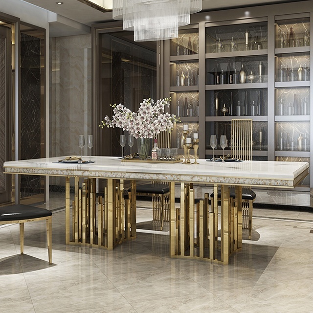 Marble top ande stainless steel base dining table餐桌椅