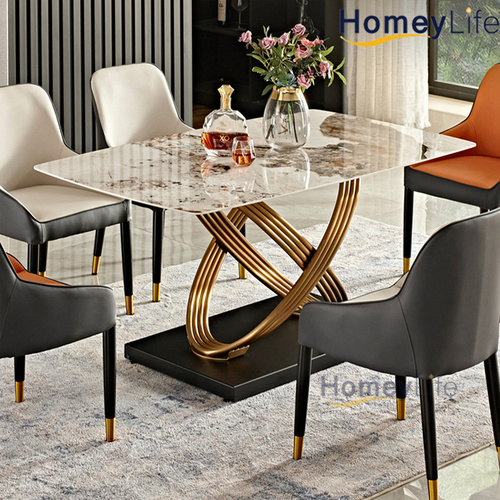 Marble top ande stainless steel base dining table餐桌椅