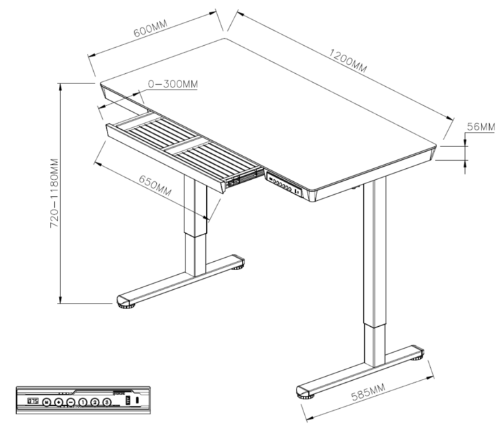 钢化玻璃电动升降桌带抽屉USB和Type-C接口