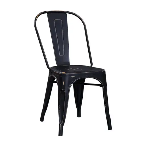 Cheap Round Black Dinning Room Industrial Modern Stackable Tube Metal Iron Dining Chair