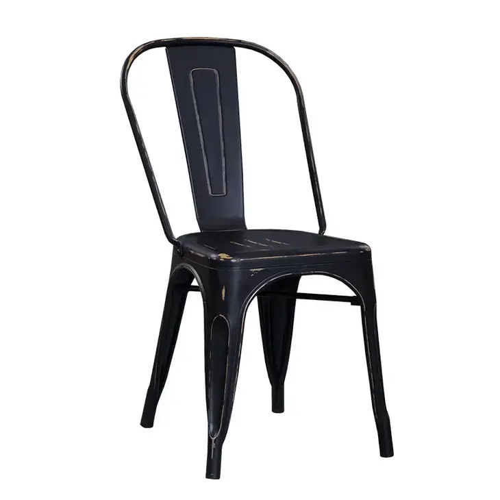 Cheap Round Black Dinning Room Industrial Modern Stackable Tube Metal Iron Dining Chair