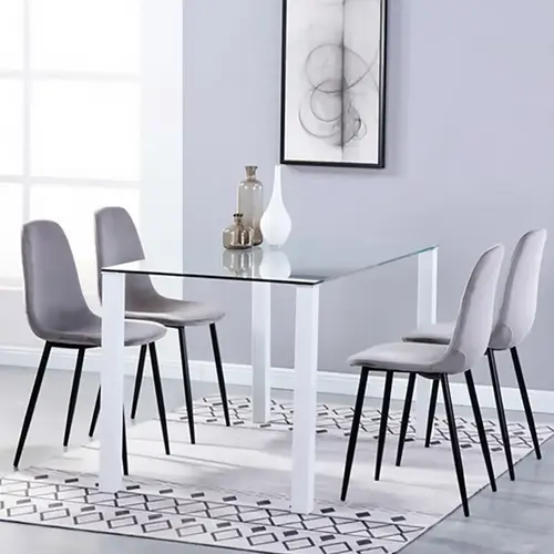 Light Grey Velvet Fabric Spoon Chair Dining Chairs Modern Nordic Upholstered Metal Chair