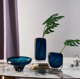 湛蓝玻璃花器高低瓶盘皿