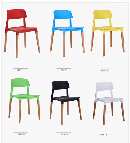 High Quality Colorful PP Seat Wooden Leg Modern Silla Plastic Chair