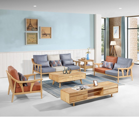实木组合沙发+咖啡桌+电视柜+边几
