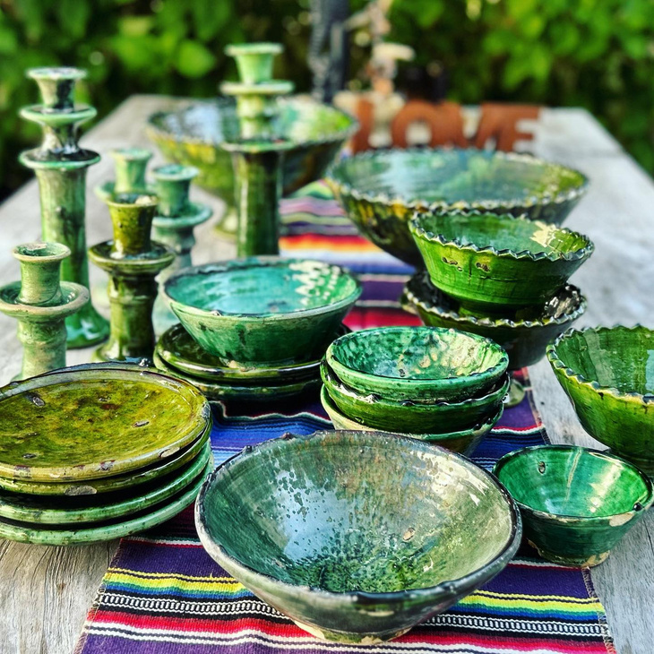 【孤品】摩洛哥进口手工绿釉陶碗/烛台