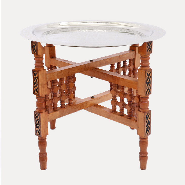 【标品】摩洛哥进口折叠茶几手工捶打图案铜盘组装可折叠支架
