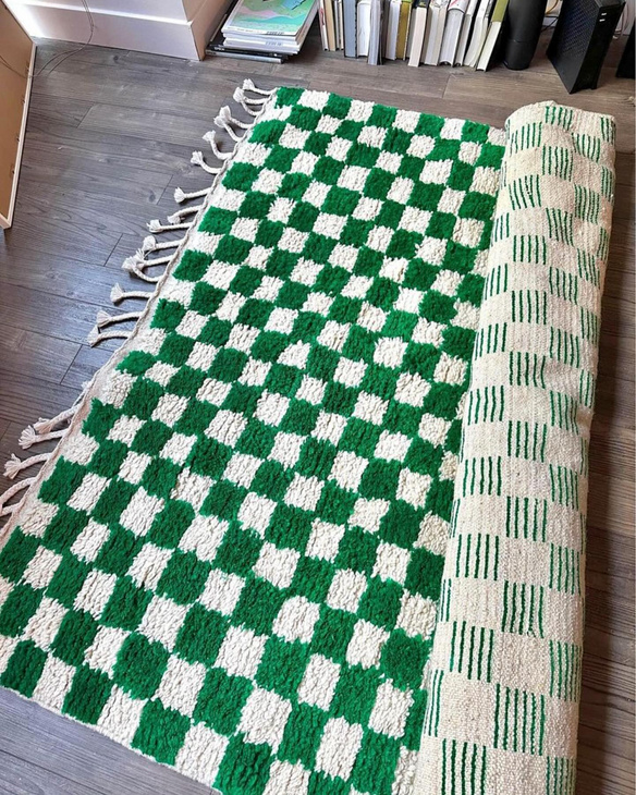 【孤品】摩洛哥进口手工编织棋盘格羊毛地毯