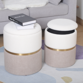 Storage foot stool Round shape upholstered