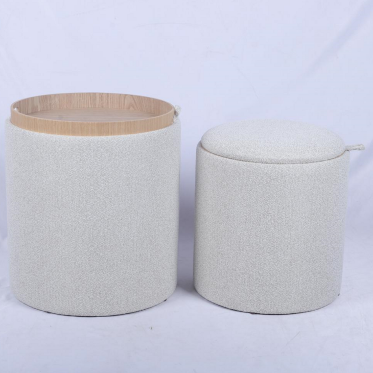 Round Storage Ottoman with Tray Pouf Stool Home Decor