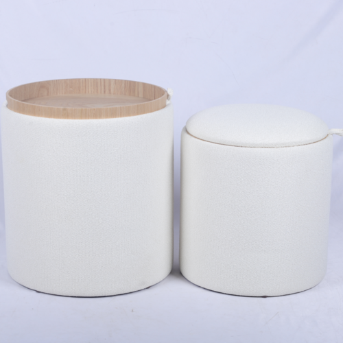 Round Storage Ottoman with Tray Pouf Stool Home Decor
