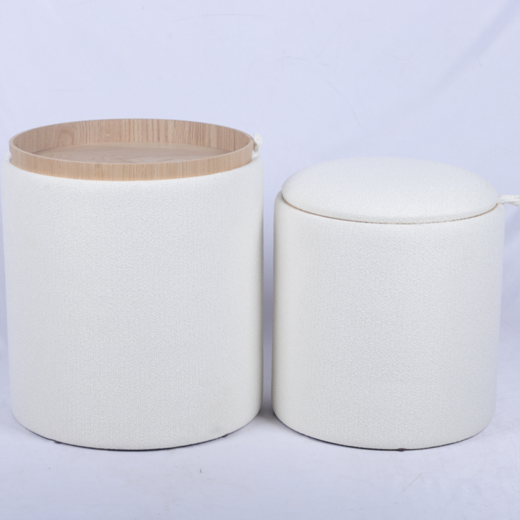 Round Storage Ottoman with Tray Pouf Stool Home Decor