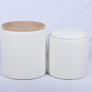 Round Storage Ottoman with Tray Pouf Stool Home Decor