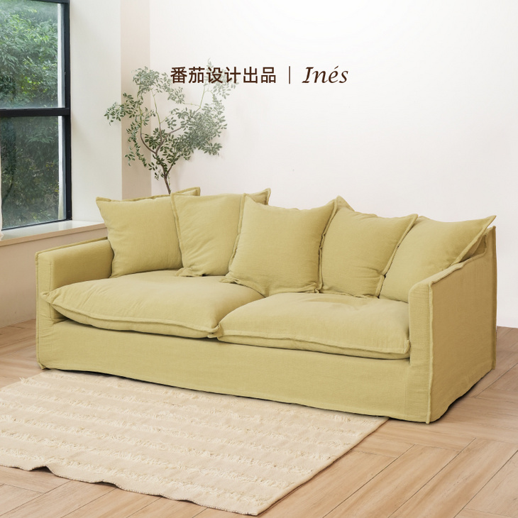 番茄设计出品伊内斯模块沙发法式复古绿色小户型客厅亚麻布艺沙发