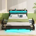wooden metal bed with light