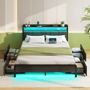 wooden metal bed with light