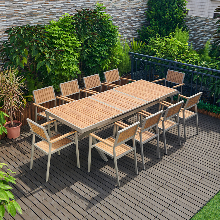 Alum plastic wood 11pcs extendable dining set