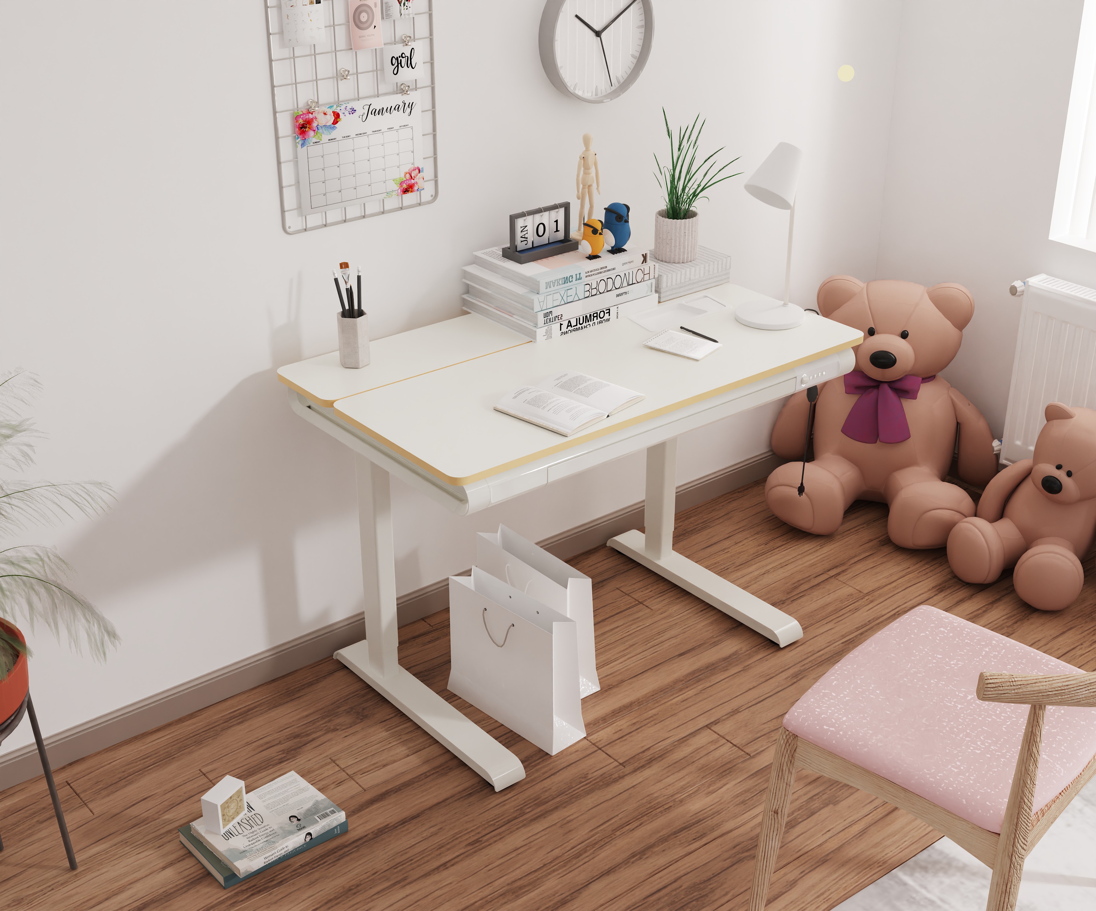 V-mounts Ergonomically Height Adjustable Reversible Desk Tailored for School-aged Kids JSD2-02-S2