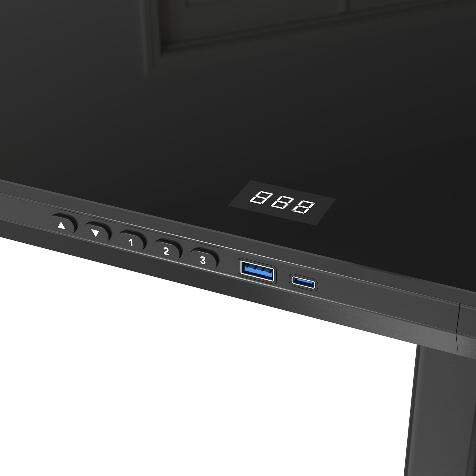 V-mounts Height Adjustable Tempered Glass Desk with Ultra-thin Surface JSD5-01-G6