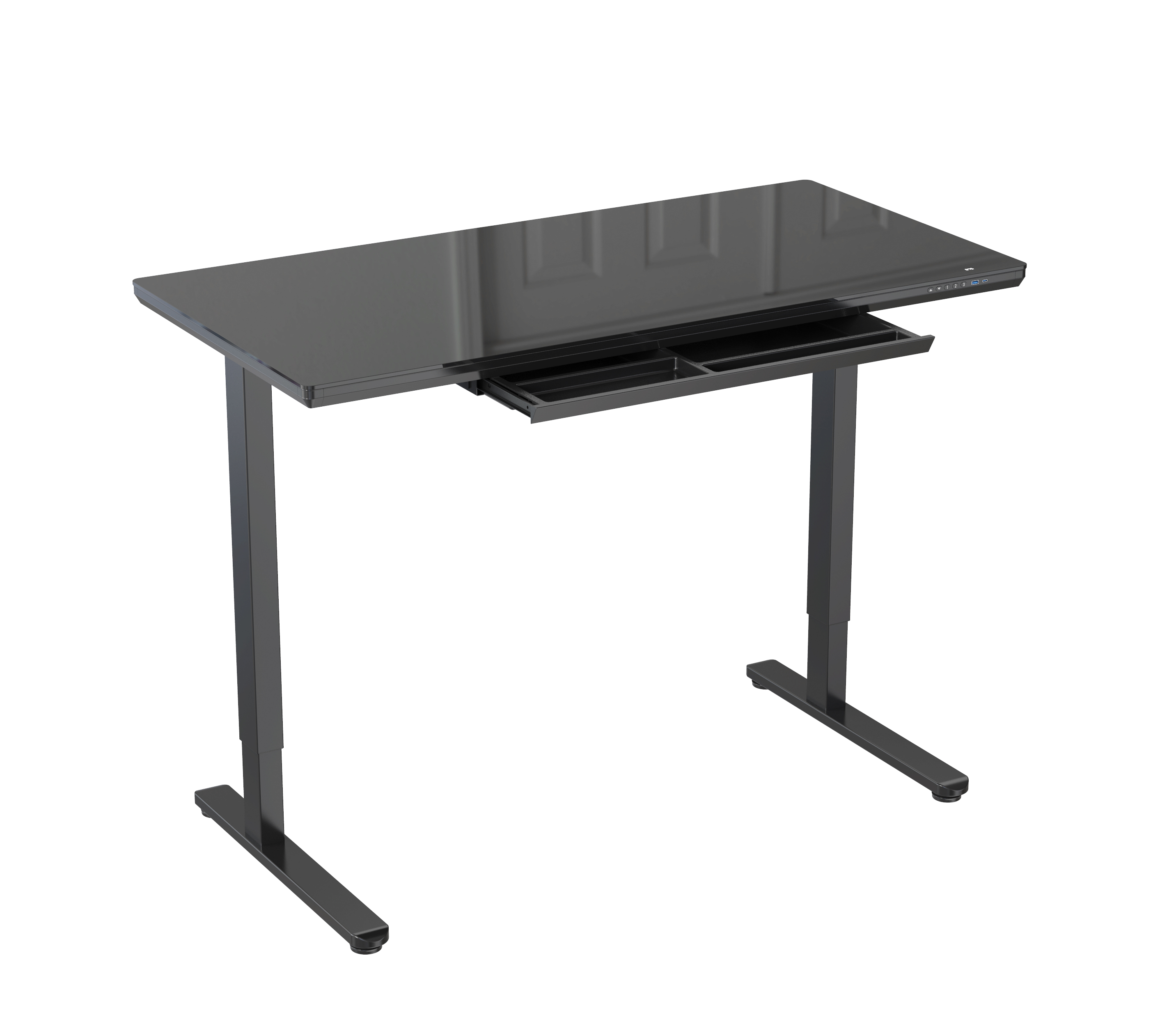 V-mounts Height Adjustable Tempered Glass Desk with Ultra-thin Surface JSD5-01-G6