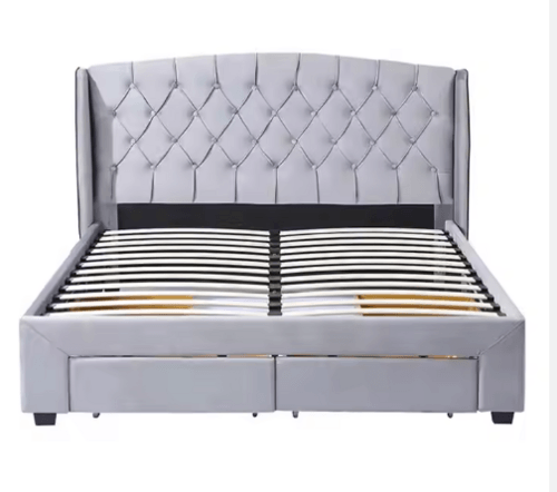 Custom High Quality Queen/King Size Modern Design Bed Frame Clear Acrylic & Leather Upholstered with Drawes Storage