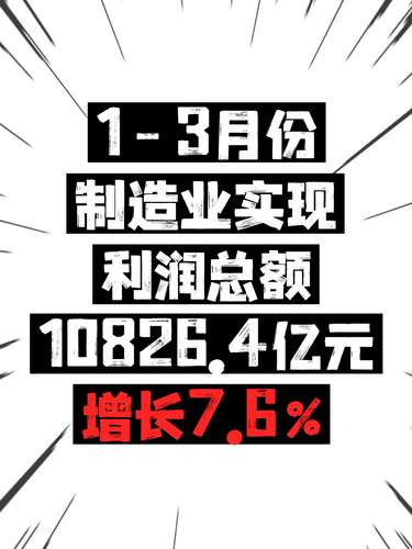 1-3月份制造业实现利润总额10826.4亿元，增长7.6%