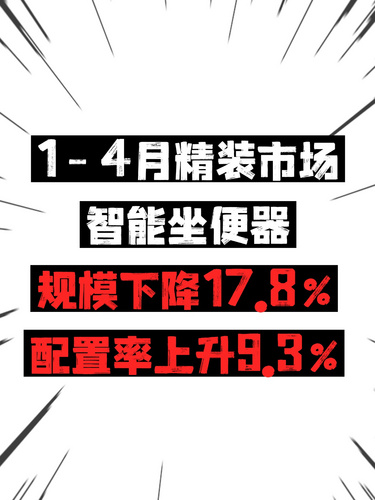 1-4月精裝市場(chǎng)智能坐便器規(guī)模下降17.8%，配置率上升9.3%