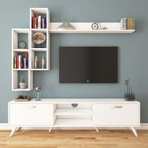 TV Stand With Wall Mounted Bookshelf